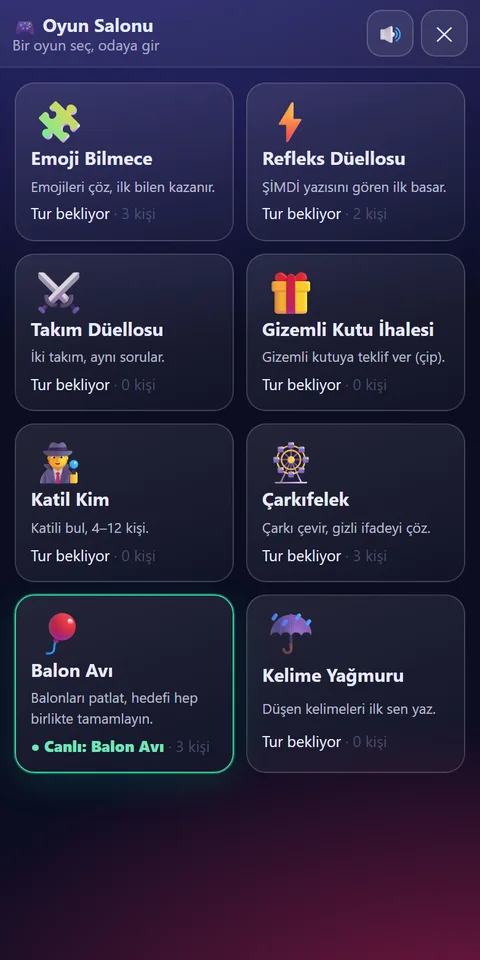 Sohbet Arena telefonda: Oyun Salonu